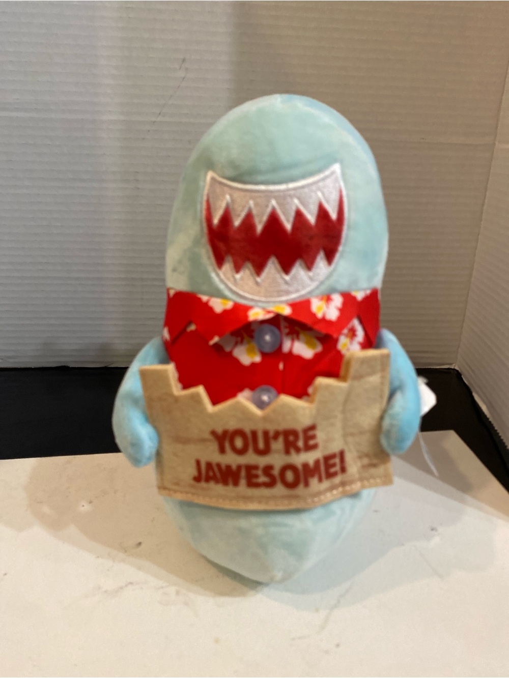 Hallmark Light Blue Shark Plush with Red Floral Bandana